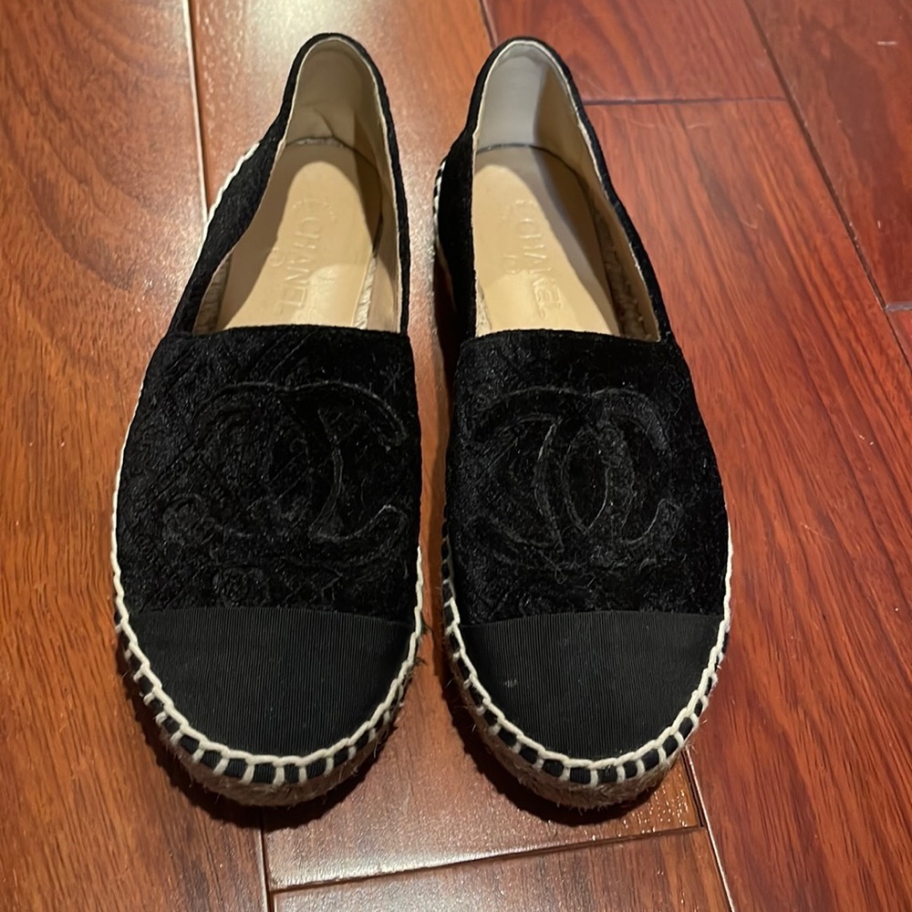 Chanel black velvet and canvas Espadrilles
